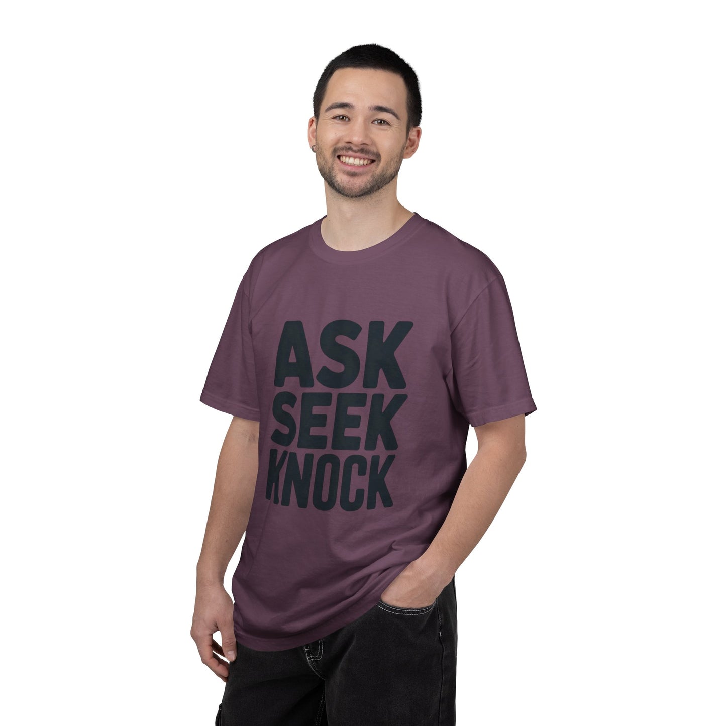 Ask Seek Knock Graphic T-Shirt — Inspirational Faith Message Tee -- Matthew 7:7