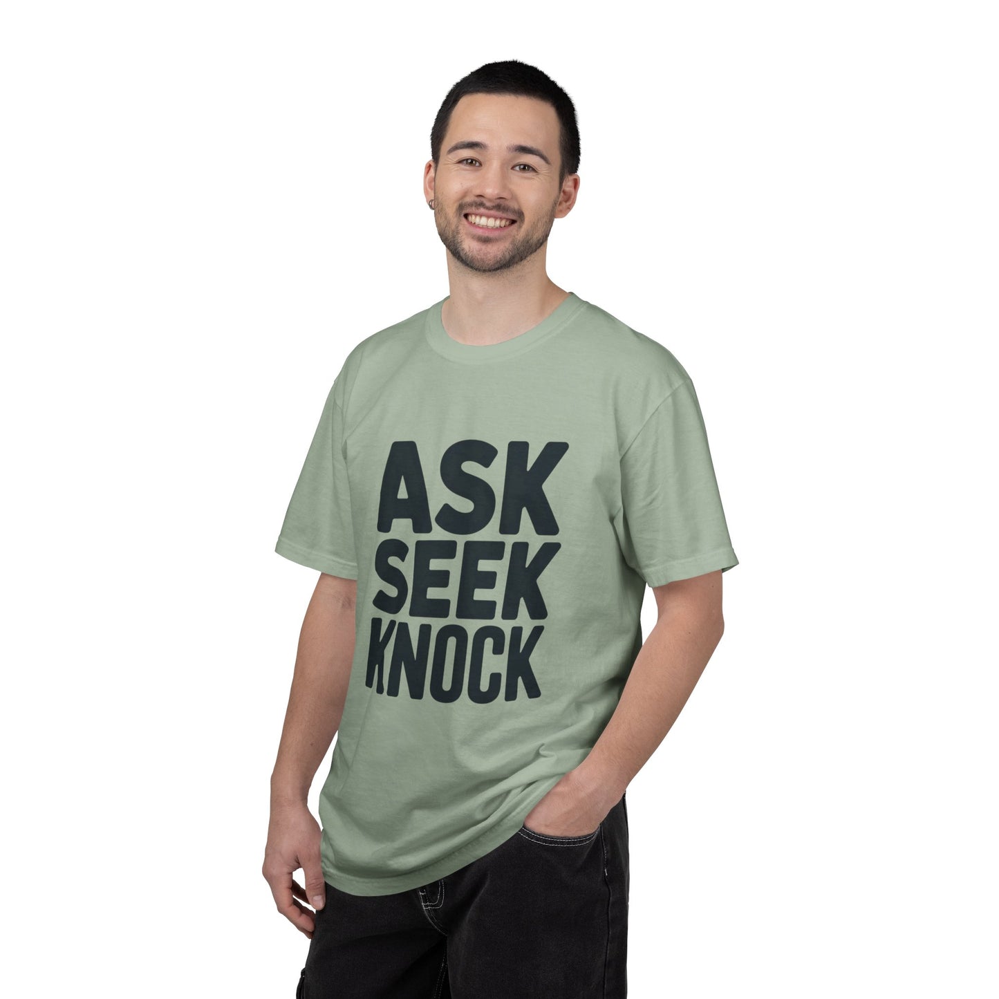 Ask Seek Knock Graphic T-Shirt — Inspirational Faith Message Tee -- Matthew 7:7