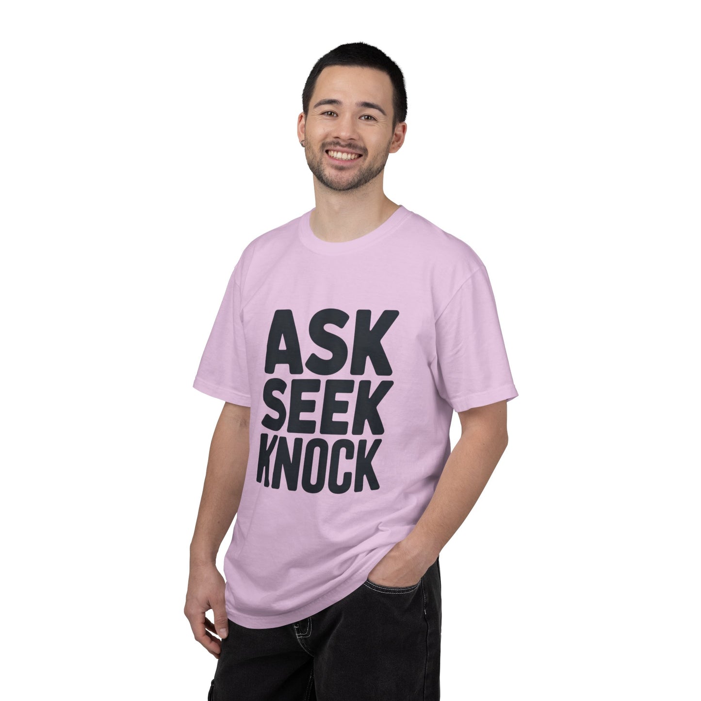 Ask Seek Knock Graphic T-Shirt — Inspirational Faith Message Tee -- Matthew 7:7