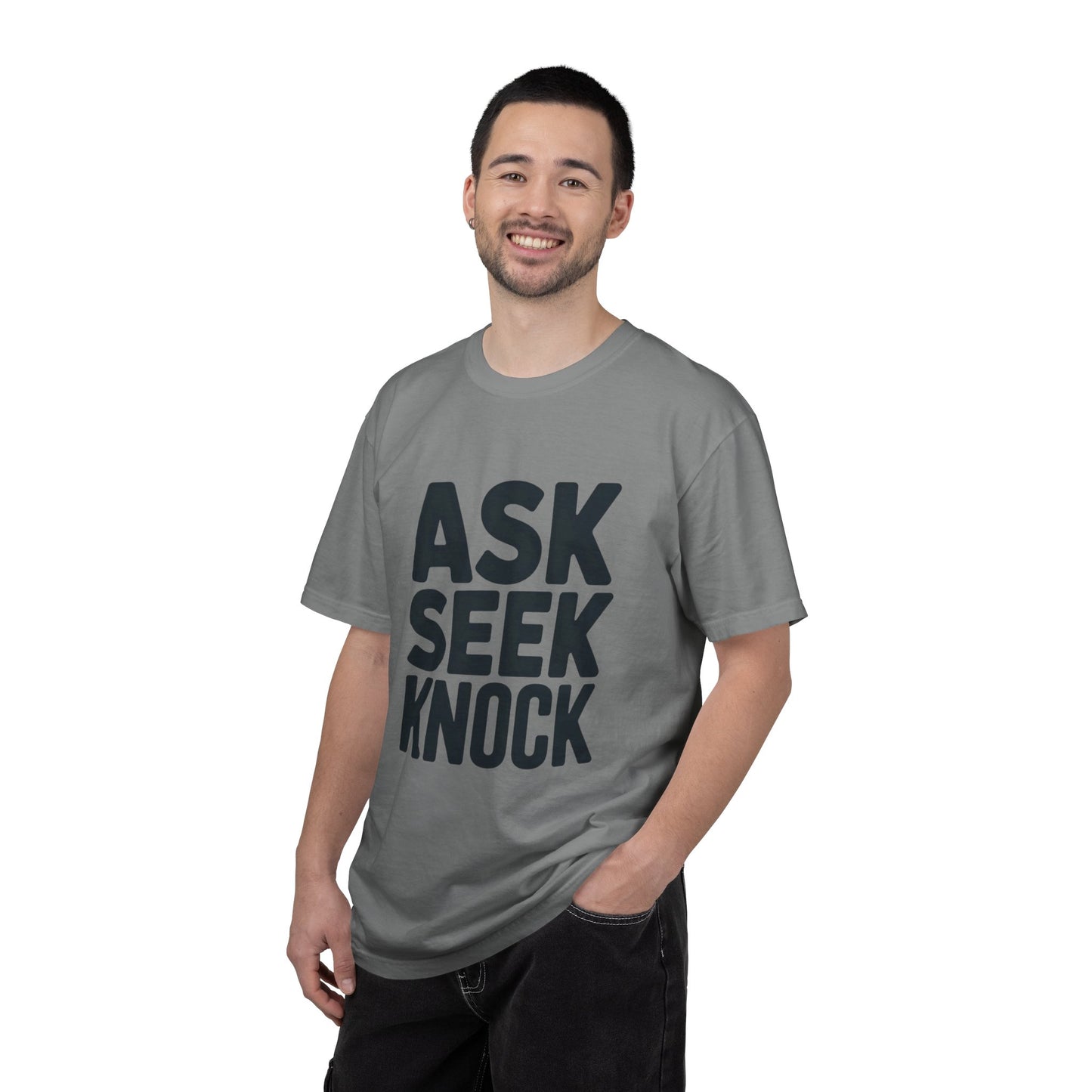 Ask Seek Knock Graphic T-Shirt — Inspirational Faith Message Tee -- Matthew 7:7
