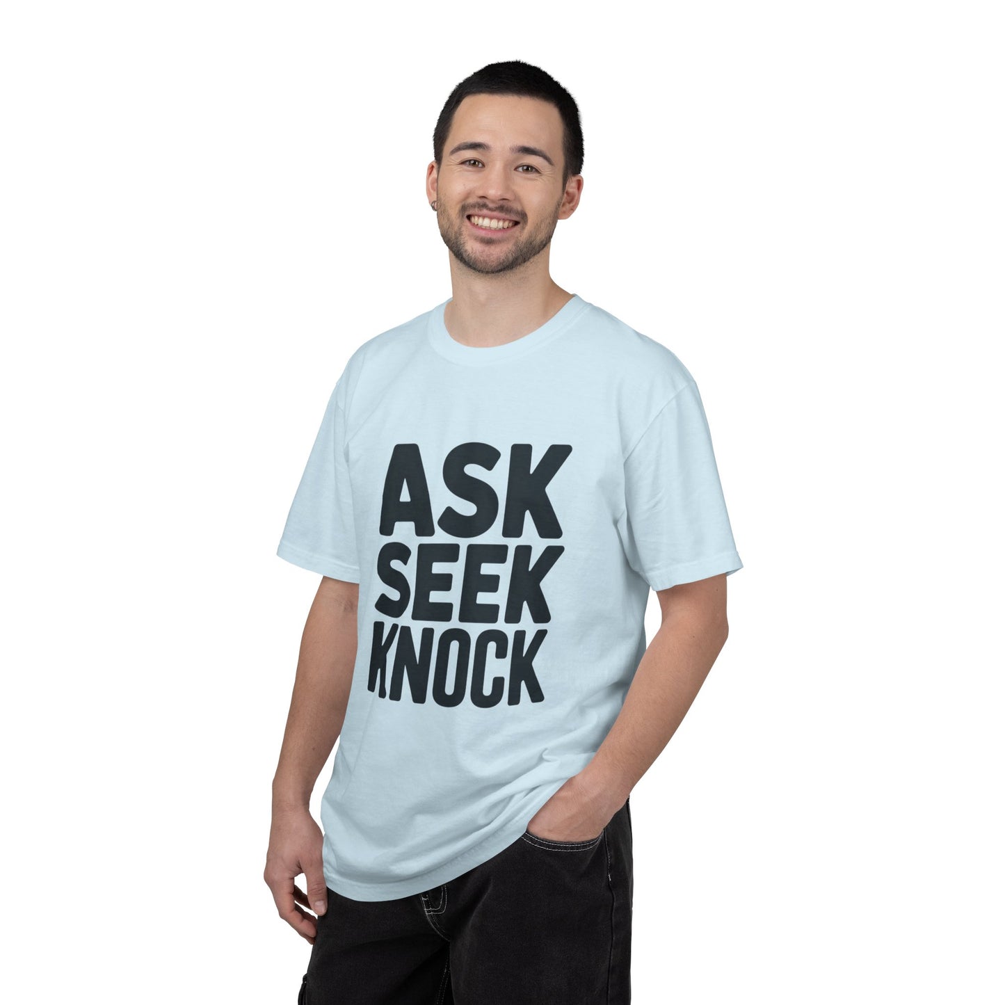 Ask Seek Knock Graphic T-Shirt — Inspirational Faith Message Tee -- Matthew 7:7