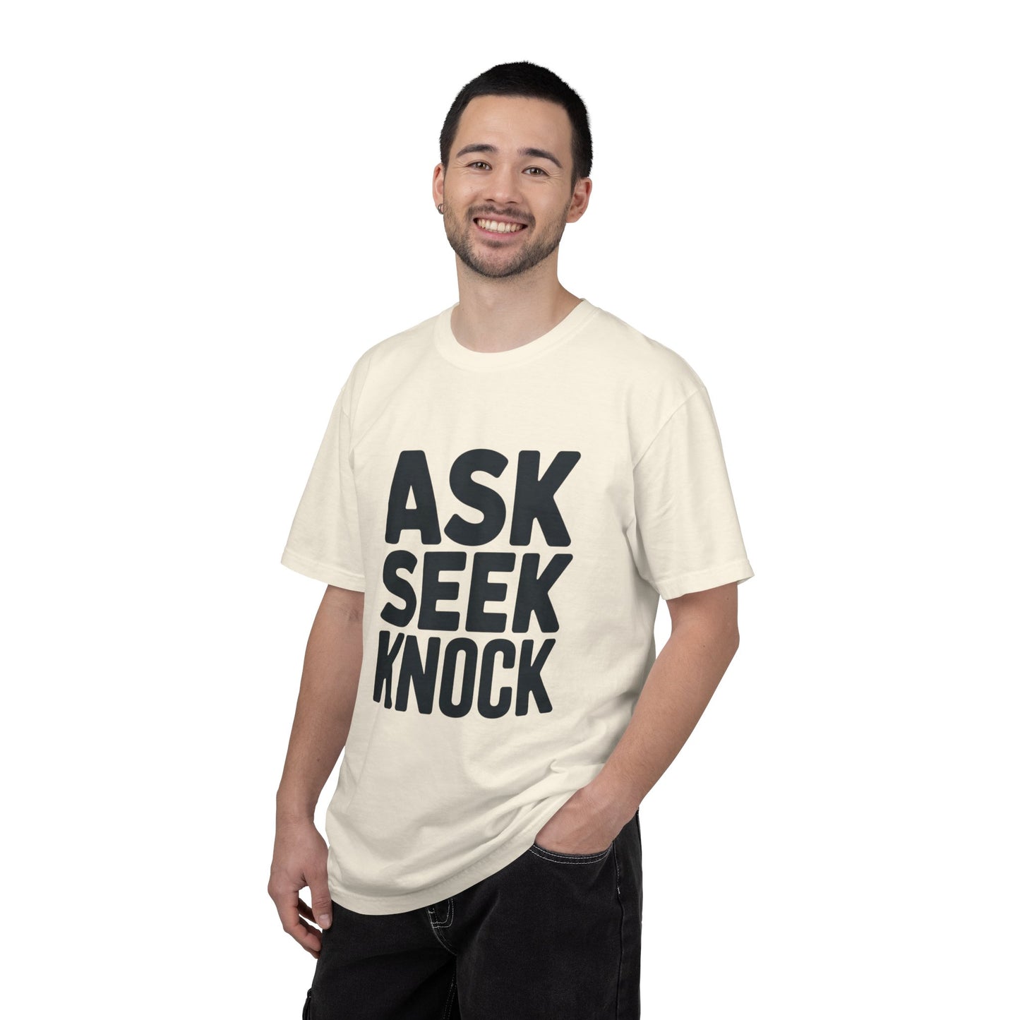 Ask Seek Knock Graphic T-Shirt — Inspirational Faith Message Tee -- Matthew 7:7